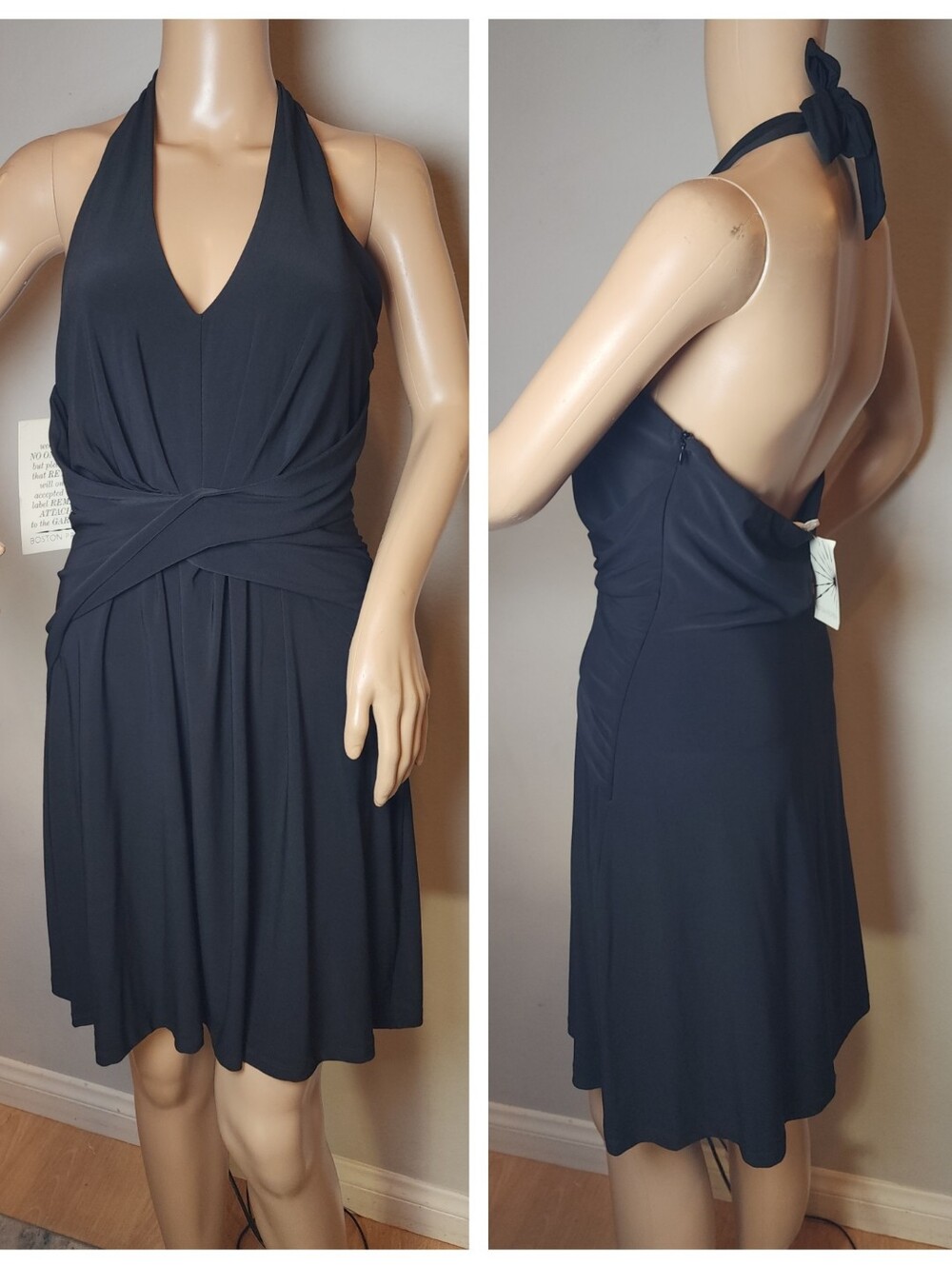 NWT Boston Proper Rio Black Halter Neck Mini Dress Twist Front Stretchy Size 10